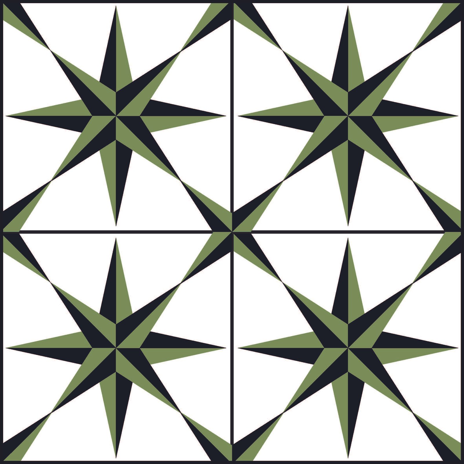 Small Compass Star Tile Pattern in Green